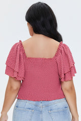 Plus Size Smocked Flounce-Sleeve Top