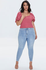 Plus Size Smocked Flounce-Sleeve Top