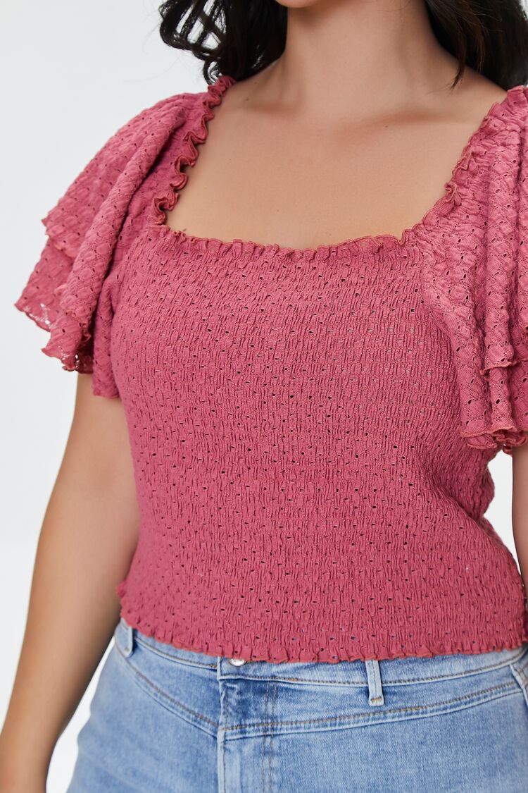 Plus Size Smocked Flounce-Sleeve Top