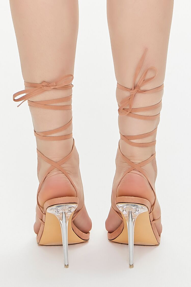 Faux Suede Lace-Up Lucite Heels