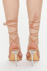 Faux Suede Lace-Up Lucite Heels
