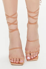 Faux Suede Lace-Up Lucite Heels