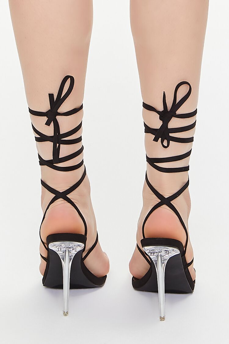 Faux Suede Lace-Up Lucite Heels
