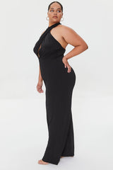 Plus Size Crisscross Halter Jumpsuit