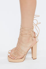 Faux Leather Lace-Up Block Heels