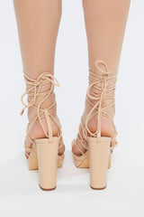 Faux Leather Lace-Up Block Heels