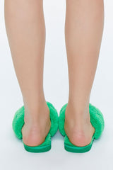 Plush Open-Toe Crisscross Slippers