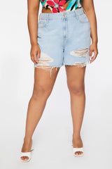 Plus Size Frayed Denim Shorts