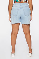 Plus Size Frayed Denim Shorts