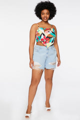Plus Size Frayed Denim Shorts