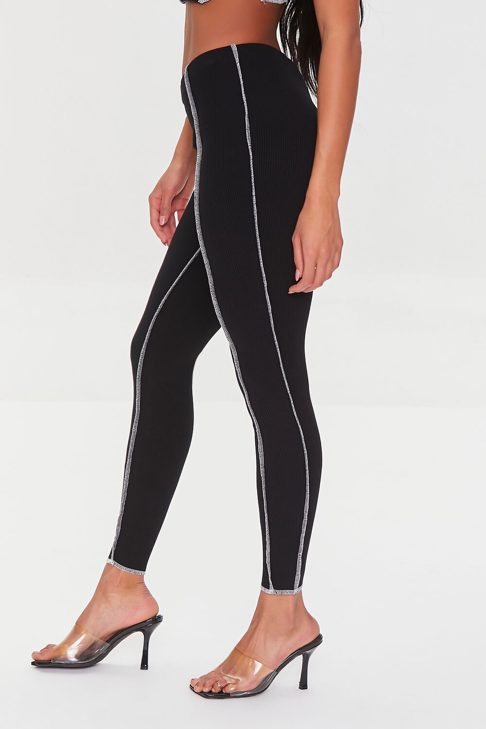 Contrast-Stitch Ribbed Leggings