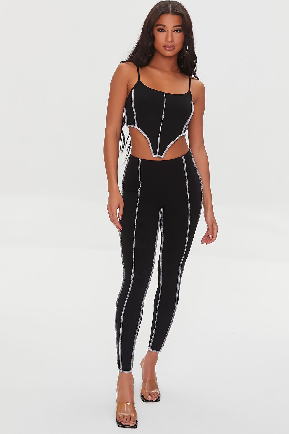 Contrast-Stitch Ribbed Leggings