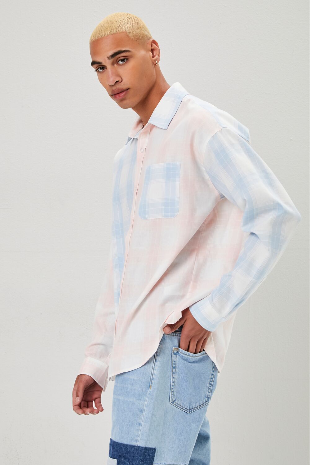 Reworked Plaid Button-Front Shirt