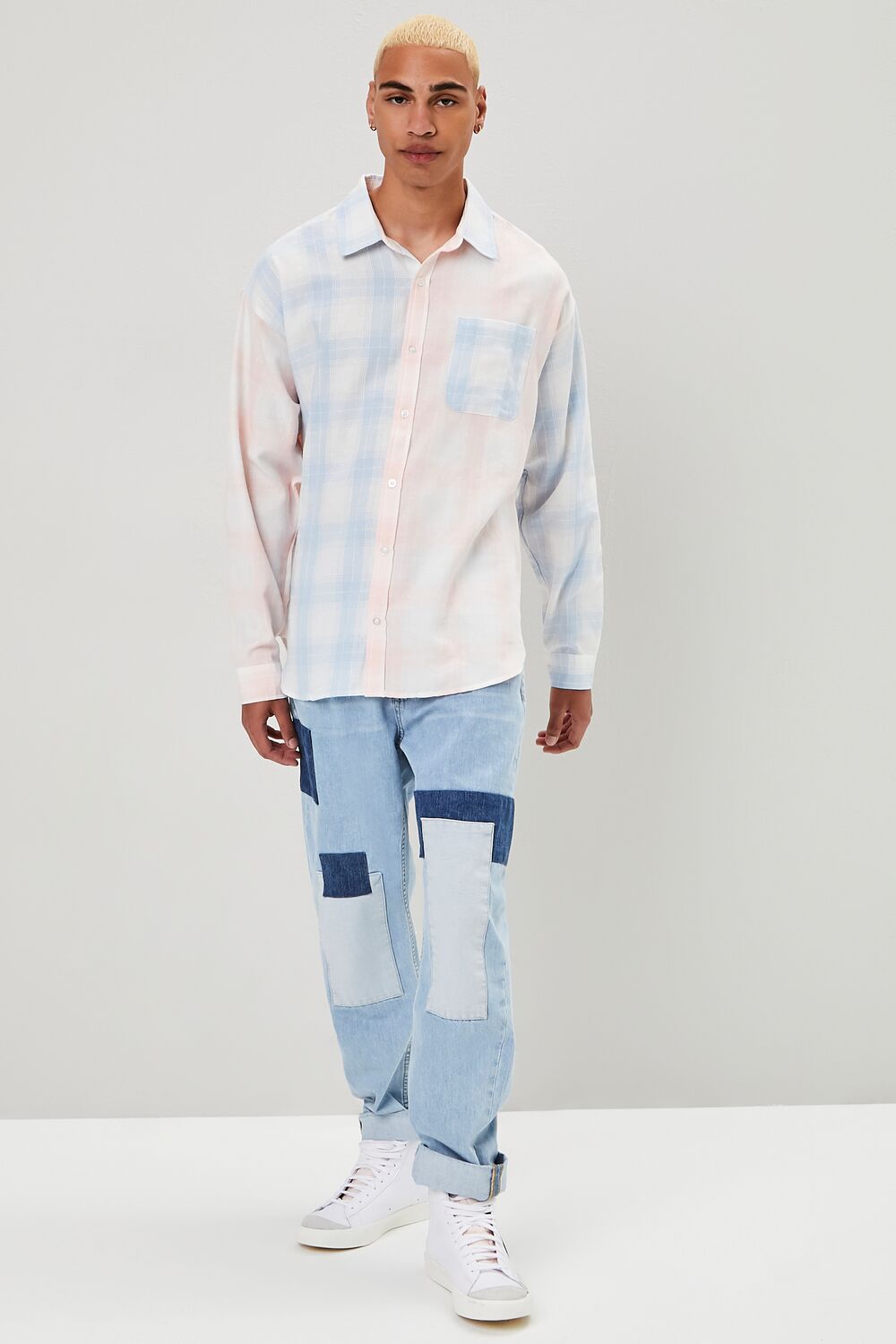 Reworked Plaid Button-Front Shirt