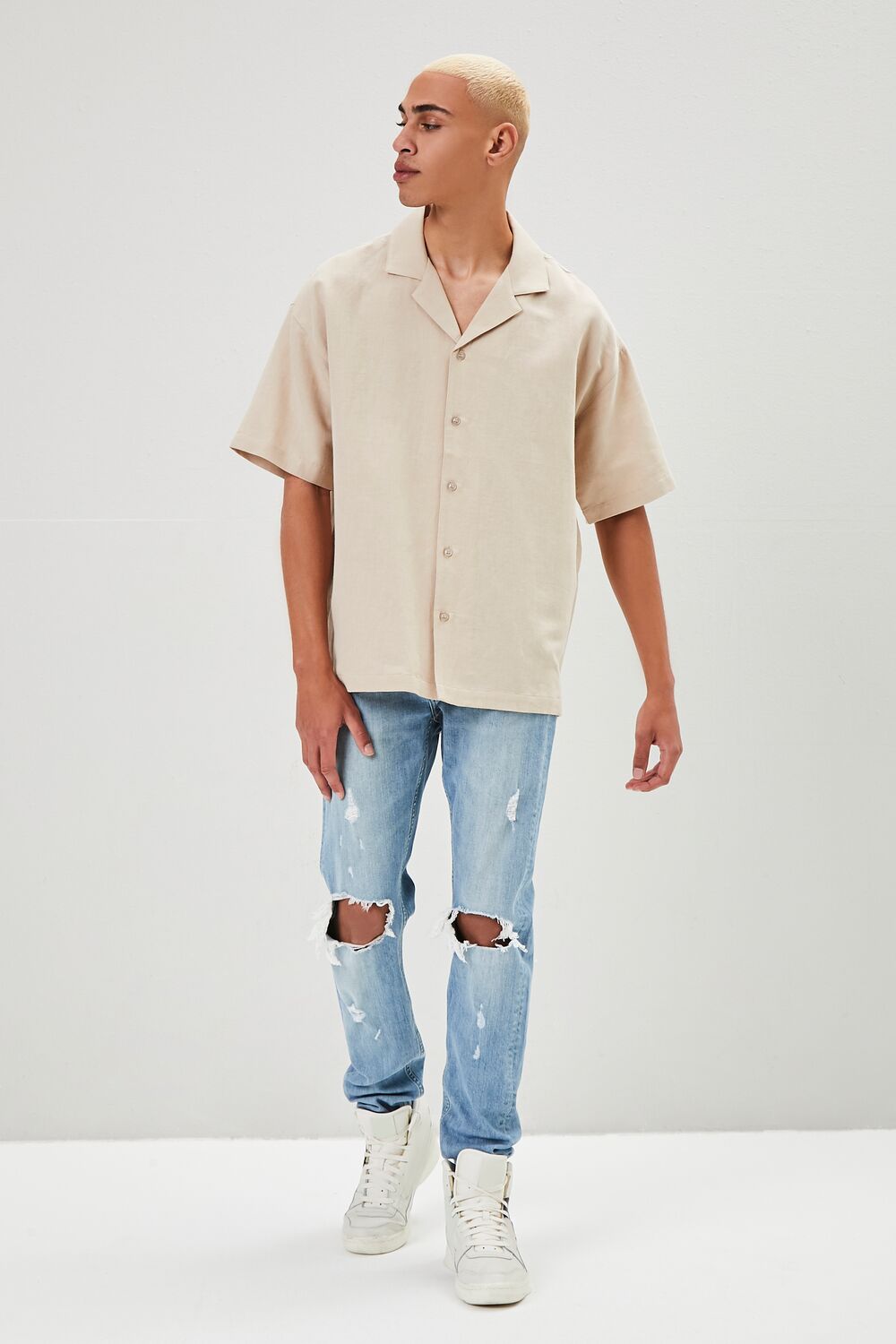 Cuban Collar Linen-Blend Shirt