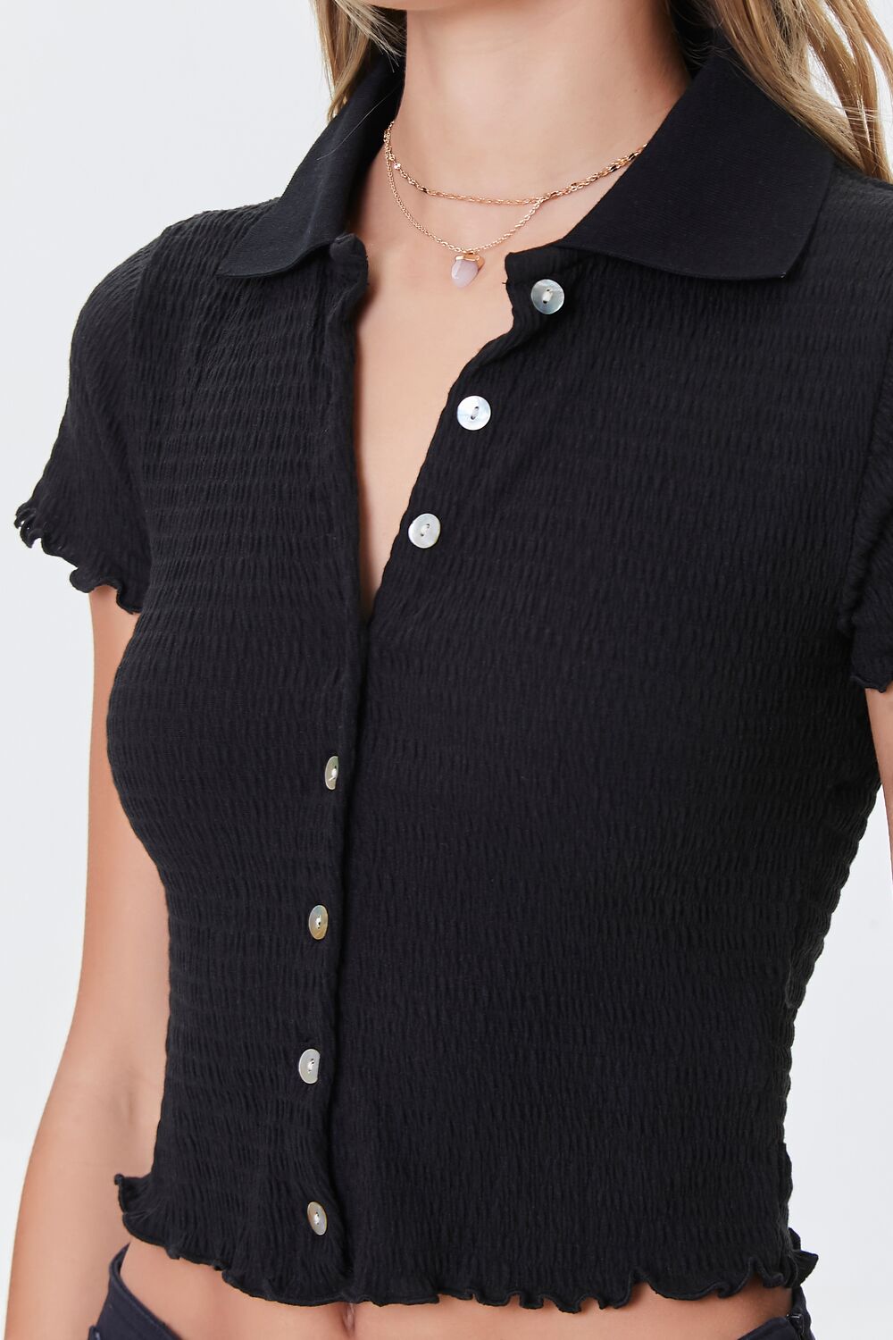Smocked Lettuce-Edge Shirt