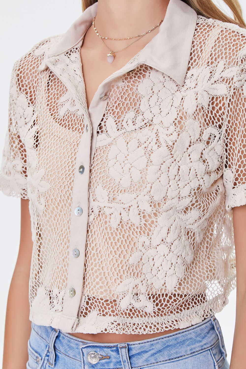 Sheer Crochet Lace Shirt