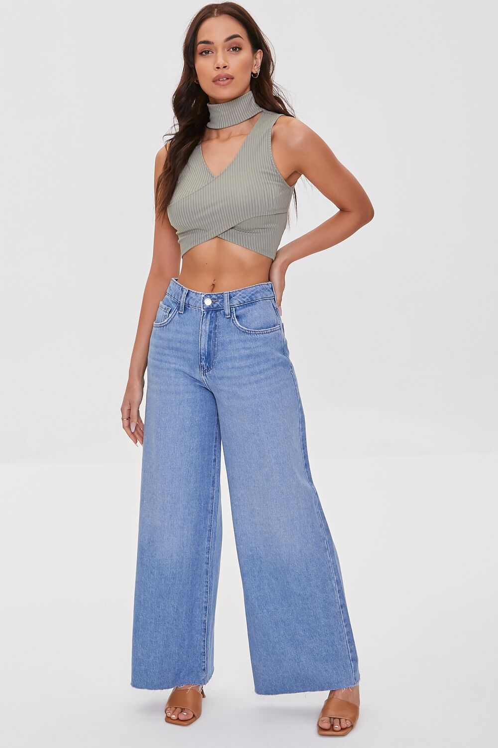 Wide-Leg Raw-Cut Jeans