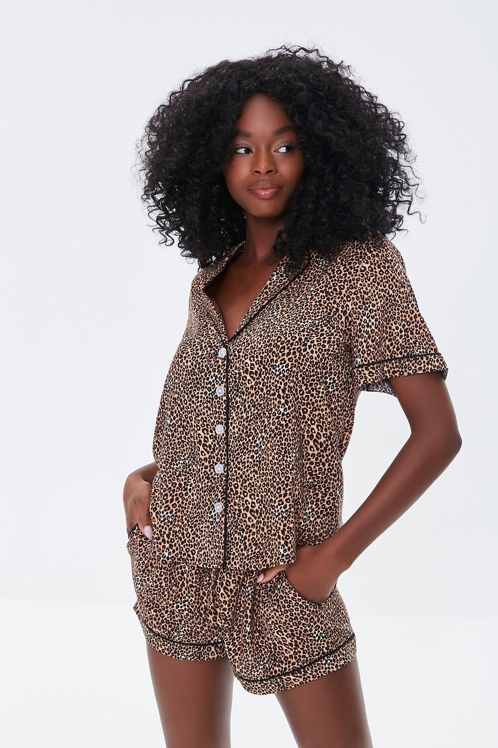 Leopard Pajama Shirt & Shorts Set