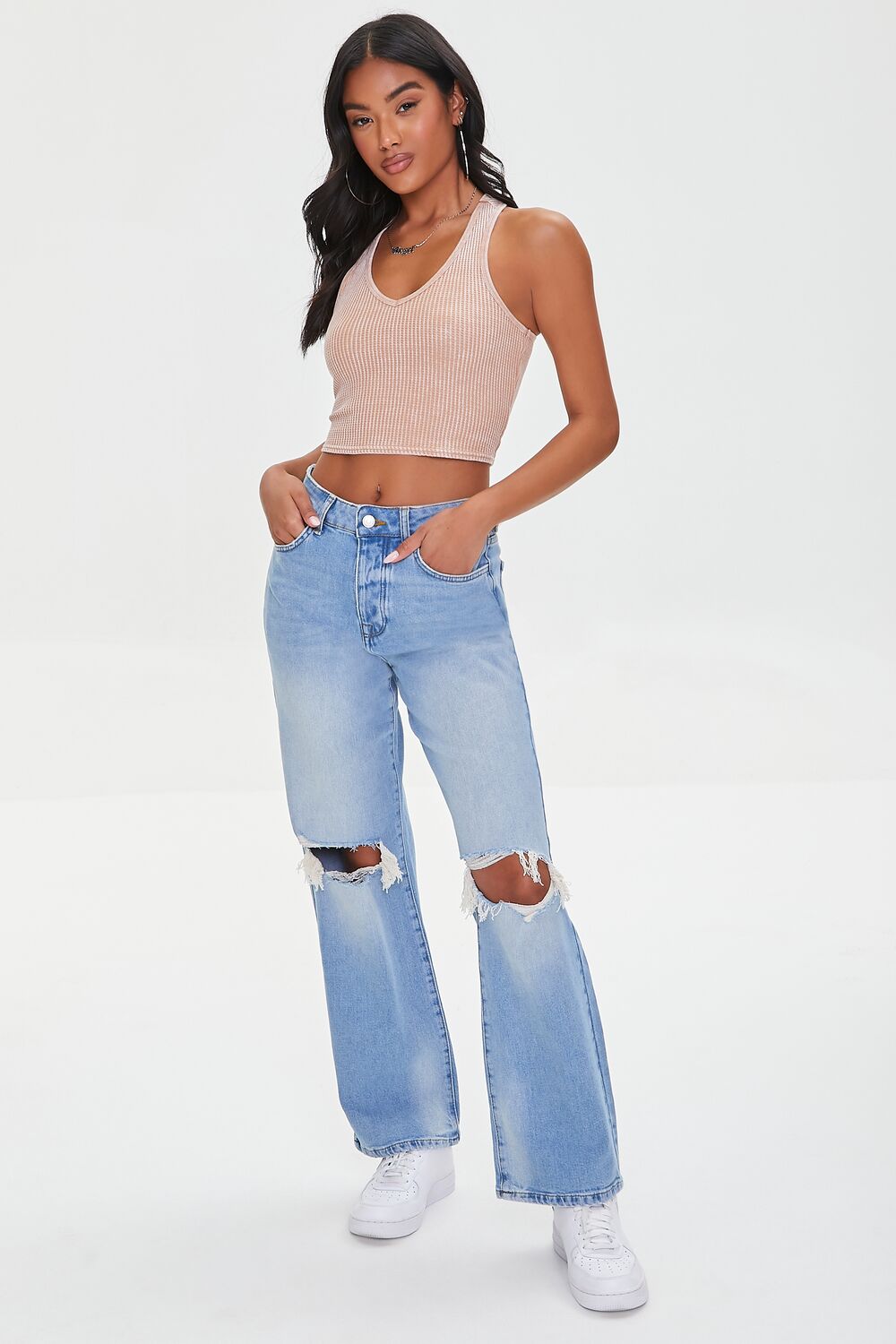 Waffle Knit Cropped Tank Top