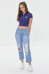 Frayed Mid-Rise Boyfriend Petite Jeans