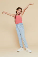Girls Distressed Paperbag Jeans (Kids)
