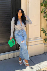 Recycled Cotton Distressed Straight-Leg Jeans