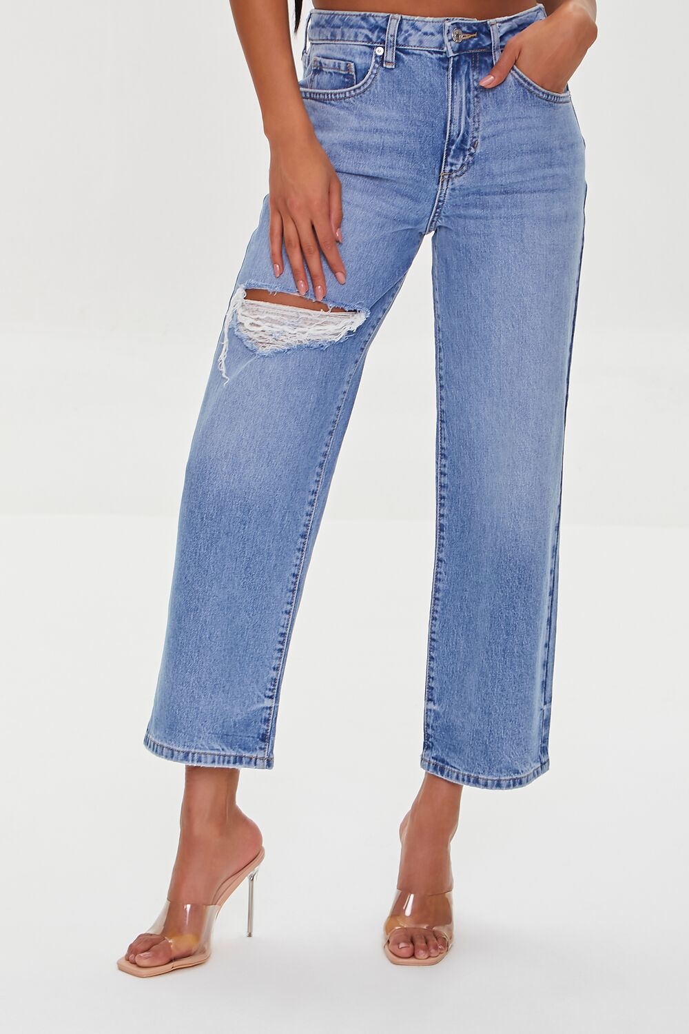 Recycled Cotton Distressed Straight-Leg Jeans