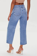 Recycled Cotton Distressed Straight-Leg Jeans