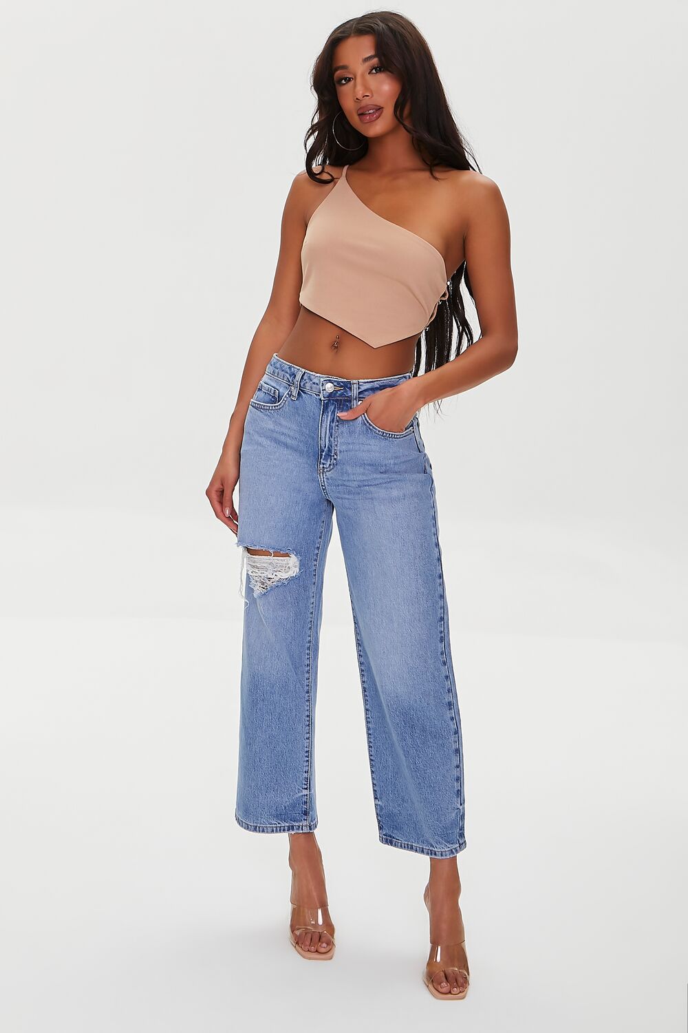 Recycled Cotton Distressed Straight-Leg Jeans