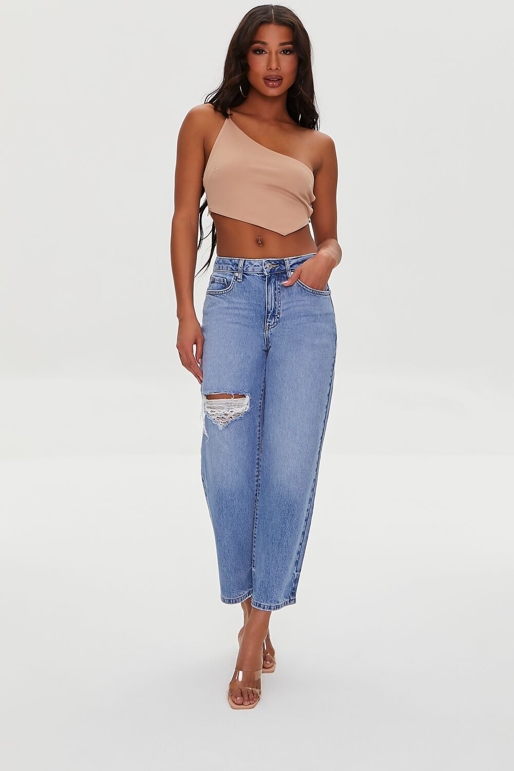 Recycled Cotton Distressed Straight-Leg Jeans