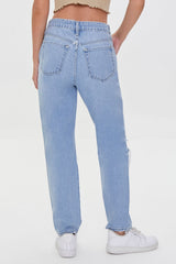 Recycled Cotton Distressed High-Rise Mom Jeans