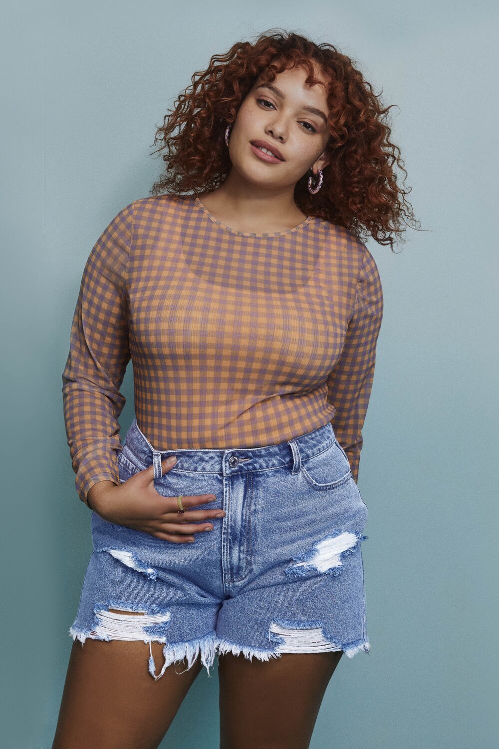 Plus Size Distressed Denim Mom Shorts