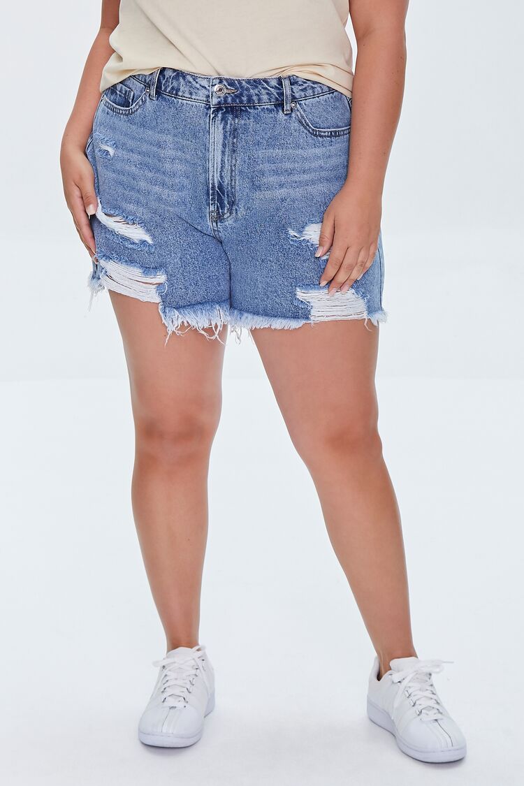 Plus Size Distressed Denim Mom Shorts