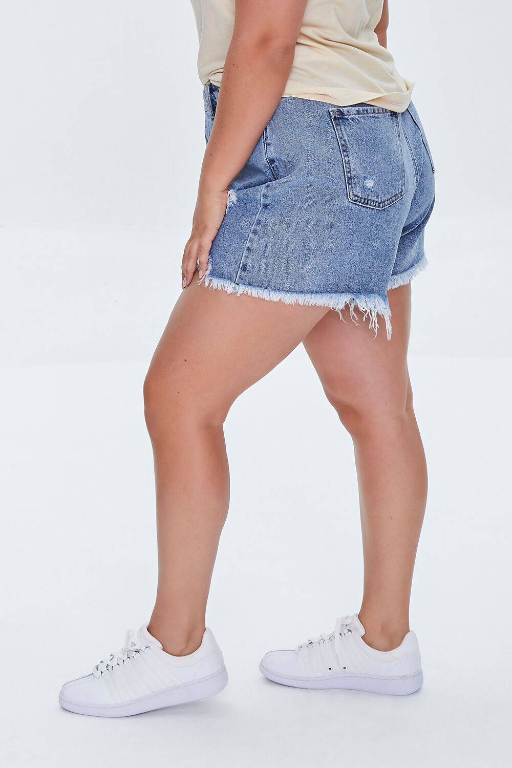 Plus Size Distressed Denim Mom Shorts