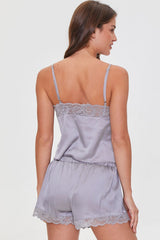 Satin Lace-Trim Cami & Shorts Set