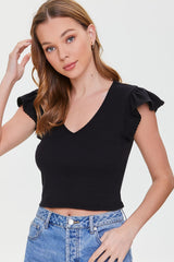 Flutter-Sleeve Crop Top