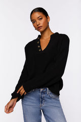 Half-Button Drop-Sleeve Sweater