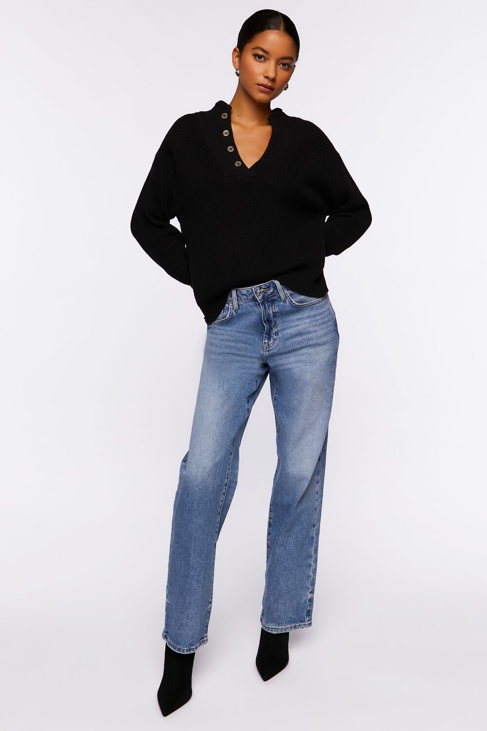 Half-Button Drop-Sleeve Sweater