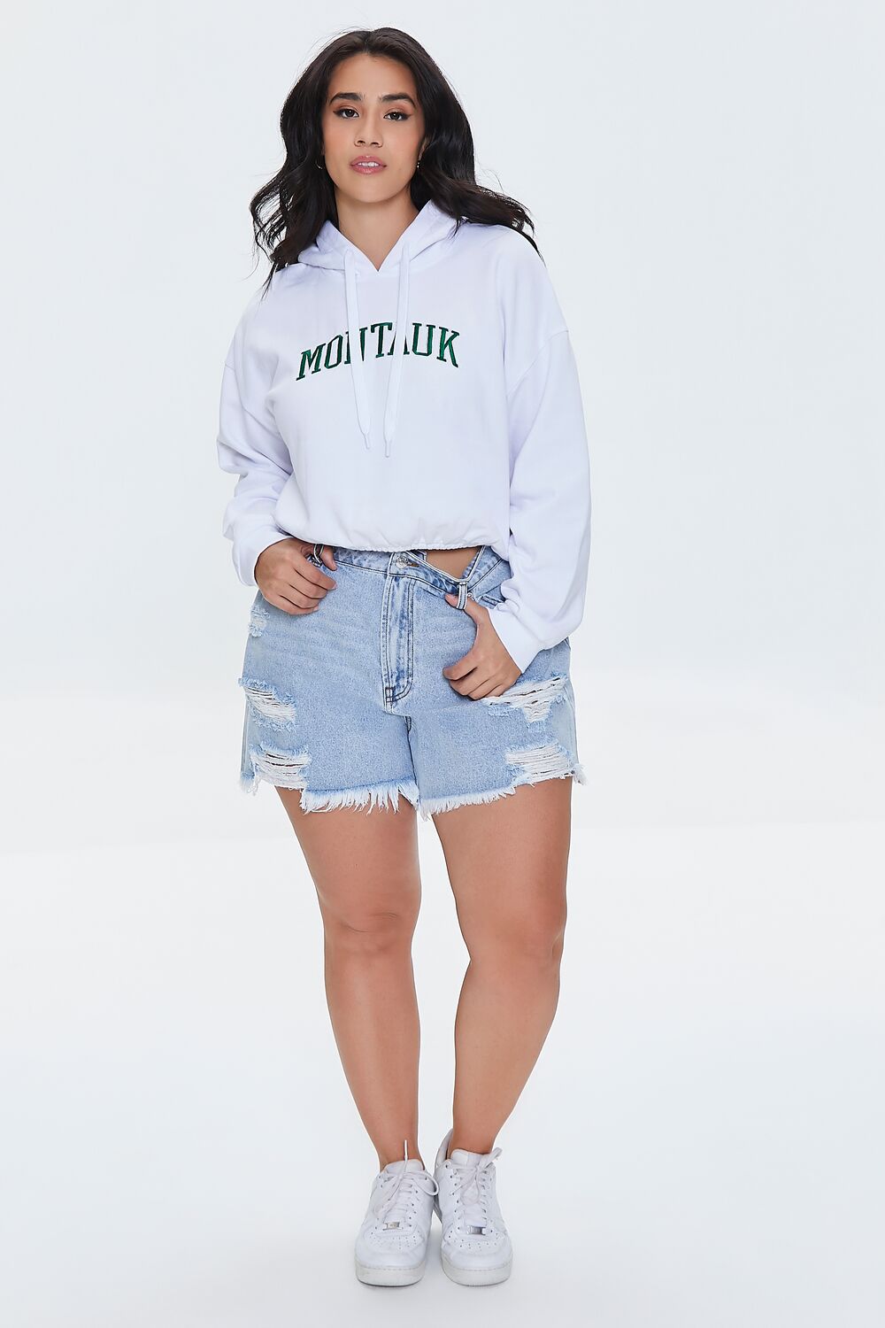 Plus Size Frayed Denim Mom Shorts
