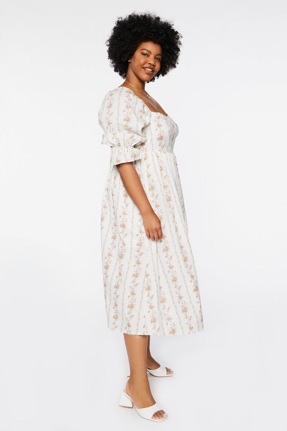 Plus Size Floral Print Midi Dress