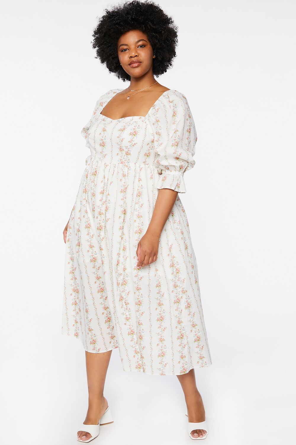 Plus Size Floral Print Midi Dress