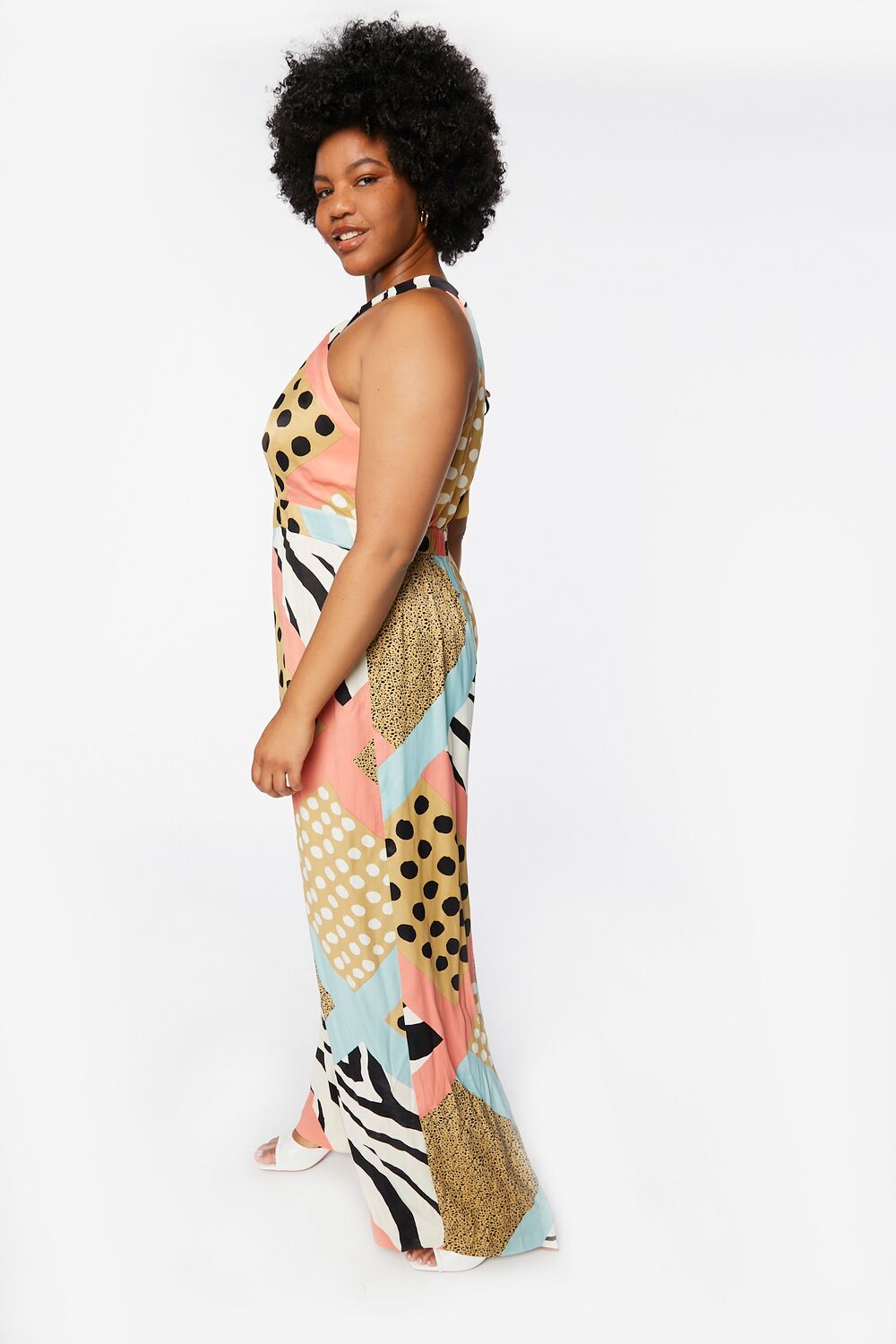 Plus Size Mixed Print Wide-Leg Jumpsuit
