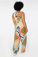 Plus Size Mixed Print Wide-Leg Jumpsuit