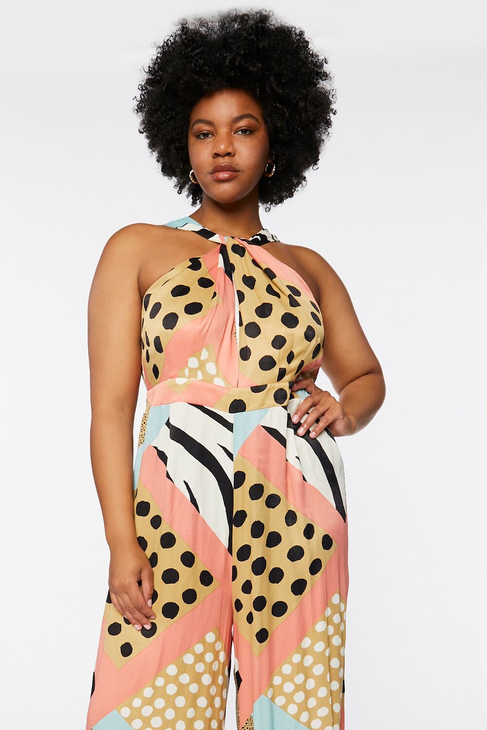Plus Size Mixed Print Wide-Leg Jumpsuit