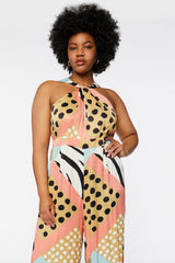 Plus Size Mixed Print Wide-Leg Jumpsuit