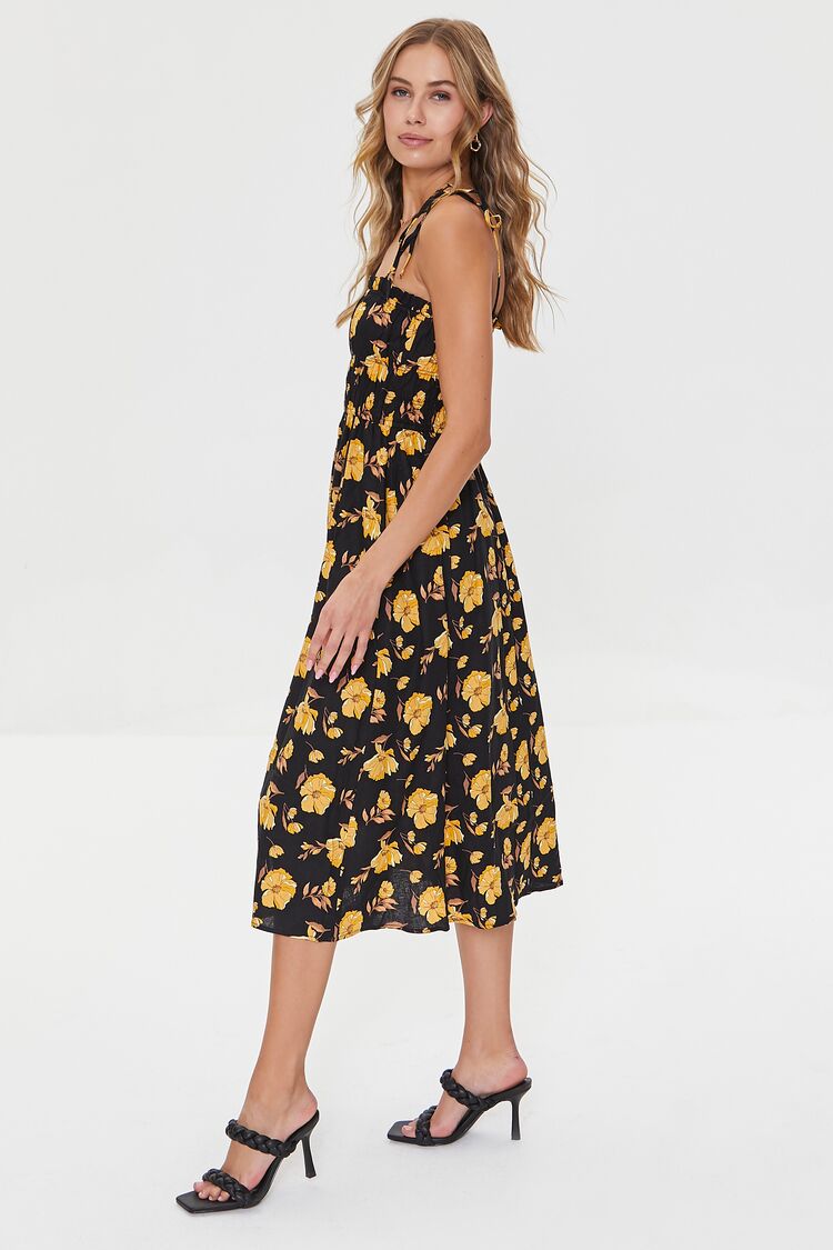 Floral Print Linen-Blend Midi Dress