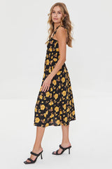 Floral Print Linen-Blend Midi Dress