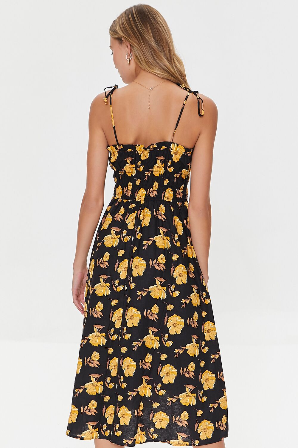 Floral Print Linen-Blend Midi Dress