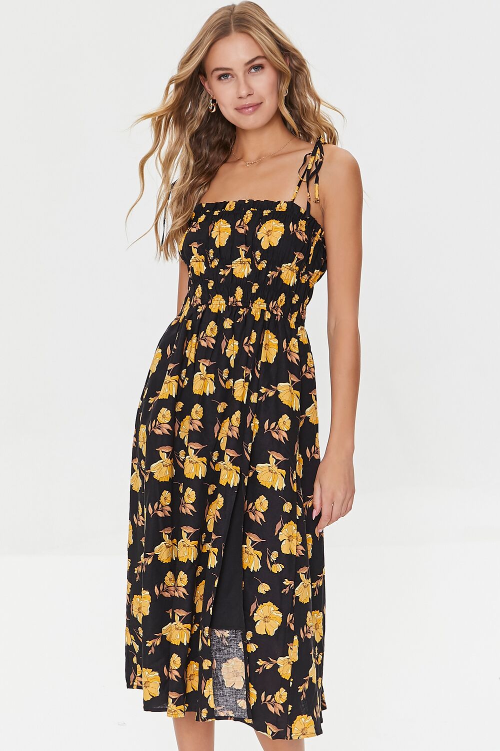 Floral Print Linen-Blend Midi Dress